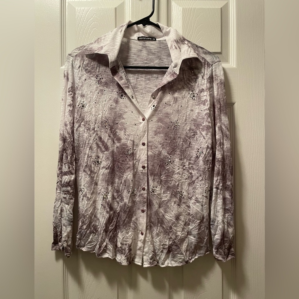 “david cline”Crushed grey sparkle Tie-Dye Button Down Shirt